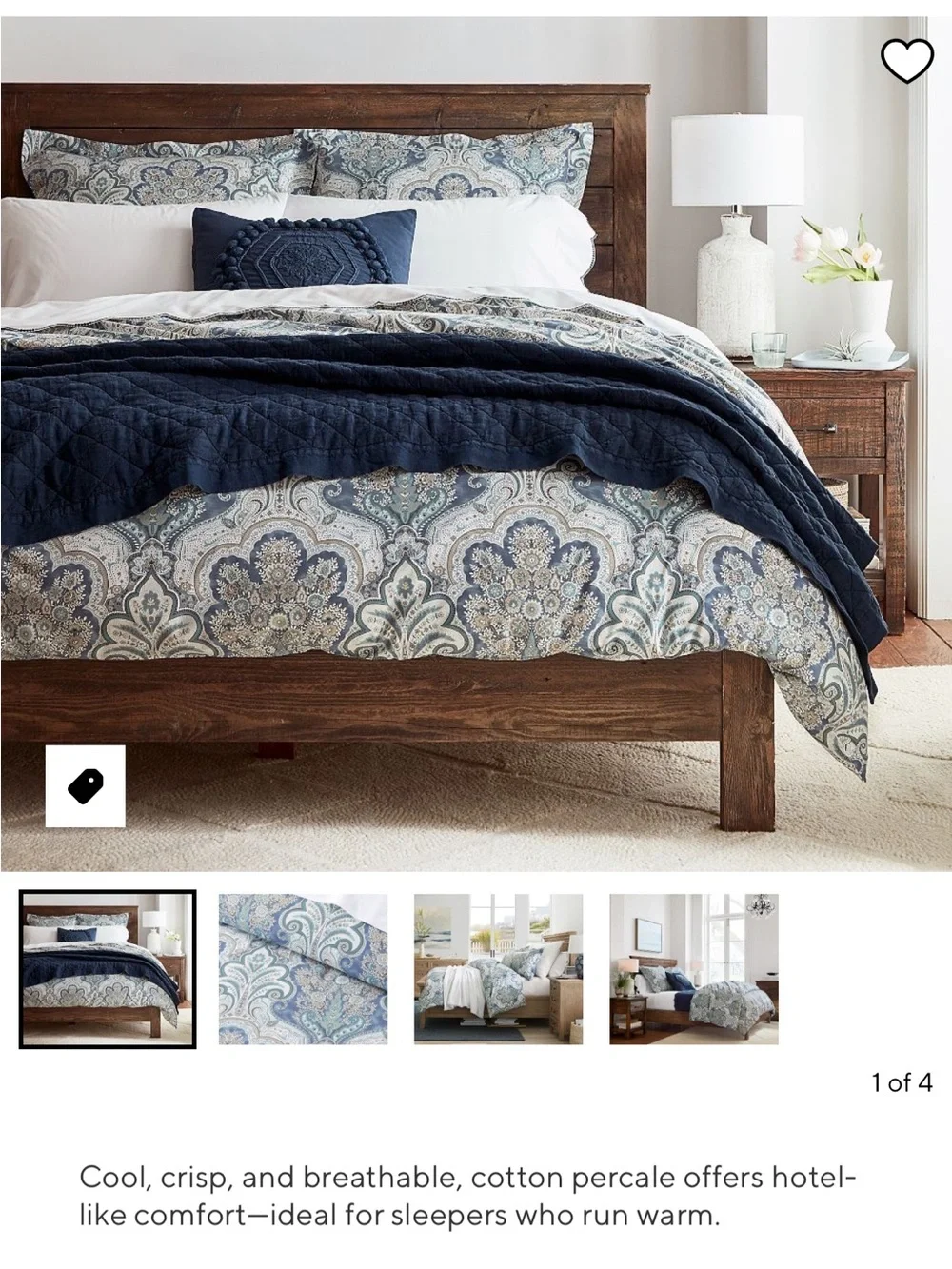 Pottery Barn Blue Paisley Percale Duvet Cover - Classic Blue.
